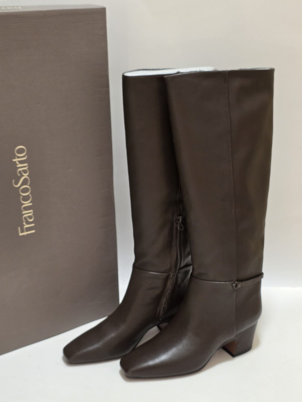 6M Franco Sarto Sorelina Brown Leather Knee High Boots Square Toe New